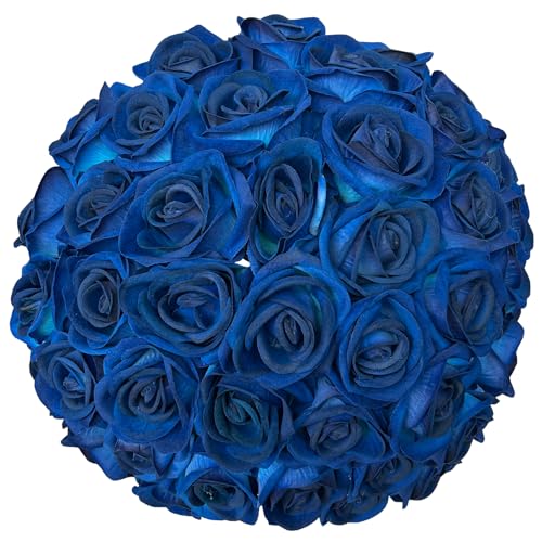 FagusHome 30 Pcs Silk Rose Artificial Flowers Roses Bulk Bouquet Fake Flowers Rose Heads with Stems for Home Wedding Decor (Dark Blue) - color: Dark Blue