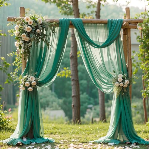 Wedding Arch Draping Fabric, 1 Panel 18FT Emerald Green Sheer Backdrop Curtain Chiffon Fabric Drapery Voile Scarf Draping Panels for Wedding Archway Ceremony Curtain Valance Party Decoration - color: Emerald Green Drapes Curtain, size: (1 Panel )6 Yards/1