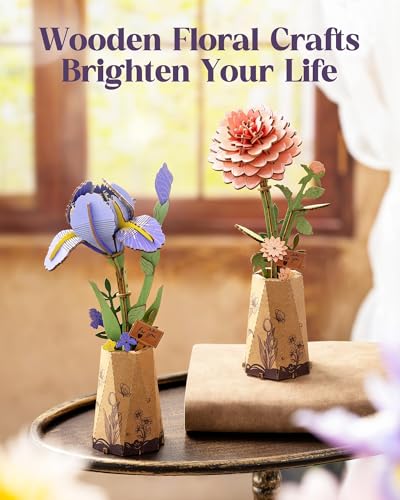 3D Flower Wooden Puzzles for Adults-Purple Iris, DIY Wooden Flowers Model Kit Building Set Crafts Birthday Gifts, Artificial Botanical Collection Creative Gift Ideas/Housewarming Display(73PCS) - style: TW - Purple Iris