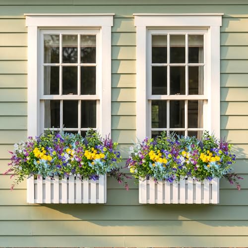 TQRR 14Pcs Artificial Flowers for Outdoor, UV Resistant Fake Silk Flowers, Faux Plastic Plants for Spring Summer Yard, Porch, Hanging Planter,Window, Home Decoration (14)