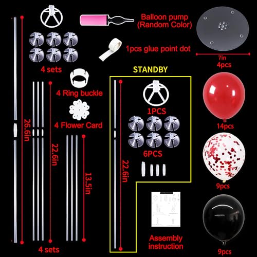 TONIFUL 4 Set Red and Black Balloon Centerpieces for Table,Balloon Stand Kit for Black Red Party Decor 2026 Graduation Wedding Chinese New Year Eve Birthday Party Decorations,Retirement - color: Black Red Confetti