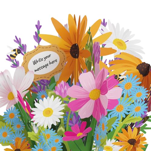Lovepop Everyday Pop-Up Paper Flower Bouquet for Her and Him - 3D Greeting Cards for Boys, Girls, Men, Women - 12" Bee-u-tiful Blooms Bouquet - Blank Notecard Included - color: Bee-u-tiful Blooms Bouquet