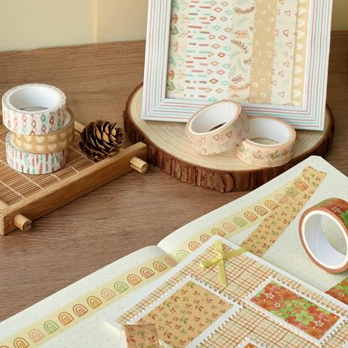 Boho Washi Tape Set 10 Rolls Cute Masking Graphic Floral Pattern Decorative Tapes for Arts, DIY Crafts, Journals, Planners, Scrapbook, Wrapping (Retro) - color: Retro