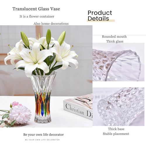 Glass Vase for Flowers Modern Vases Home Decor Unique Flower Vase for Bouquet 7.7" Centerpiece Vase Decor Room,Living Room,Library,Office,Table,Entryway,Modern Farmhouse(Crystal Clear) - color: Crystal-5