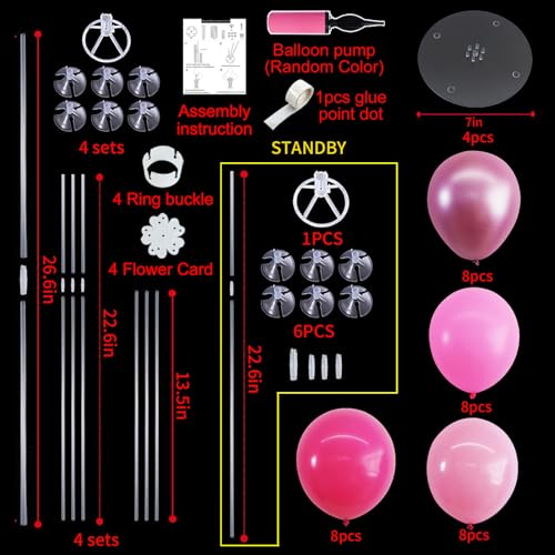 TONIFUL 4 Set Metallic Pink Balloon Stand Centerpiece Table Decorations for Baby Shower Wedding Engagement Bridal Shower Princess Party Decoration Sweet 16th Hot Girl Birthday Party Decorations - color: Metallic Pink