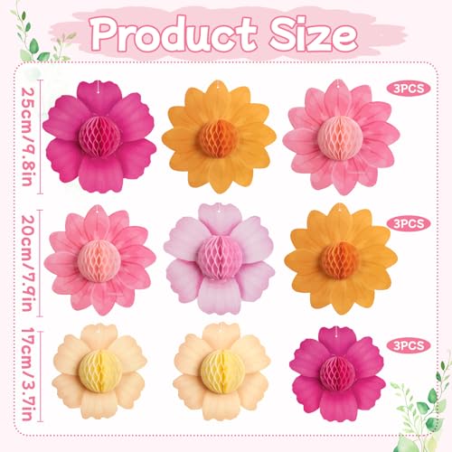 Paper Jazz Hanging Paper Flower Sunflower Honeycomb Party Decoration Pink Orange Spring Garden Themed Summer Party Supplies Large Paper Flower for Wall for Tea Party Baby Shower Wedding. - color: Pink&orange
