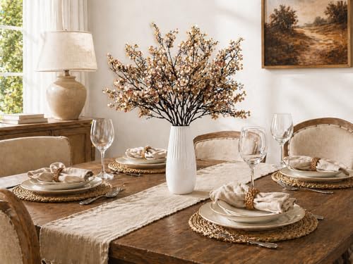 Mandy's 6 Bundles Artificial Light Brown Baby’s Breath Flowers | 18.5 Inch Silk Gypsophila European Style Modern Home Decor Centerpiece Neutral Wedding Flower Arrangements - color: Light Brown