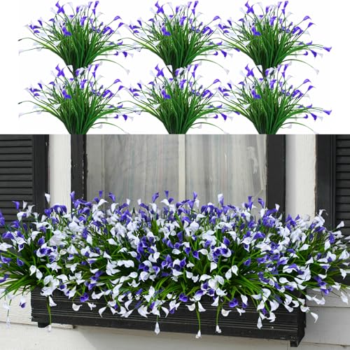 INXUGAO 24 Bundles Calla Lily Artificial Flowers for Outdoors, UV Resistant Faux Plastic Flowers for Home Porch Yards, Fake Plants for Spring Summer Cemetery Decor (Purple White) - color: Purple White, size: 24 Pcs