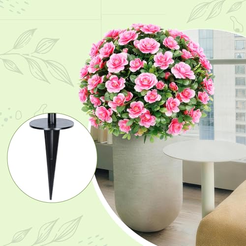 24''Artificial Flowers for Outdoors,2 Pack Topiary Ball Trees Fake Outdoor Plants with Ground Spike,UV Resistant Faux Shrubs for Garden,Porch,Front,Patio,Pink Crabapple Blossoms - color: Pink Crabapple Blossoms