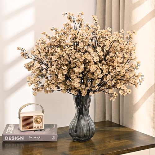 Waipfaru 15Pcs Fake Flowers Babys Breath Silk Artificial Beige Flowers Gypsophila Bouquets Bulk Real Touch Stems for Boho Home Living Room Decor DIY Floral Arrangement Table Centerpieces - color: Beige, size: 15pcs