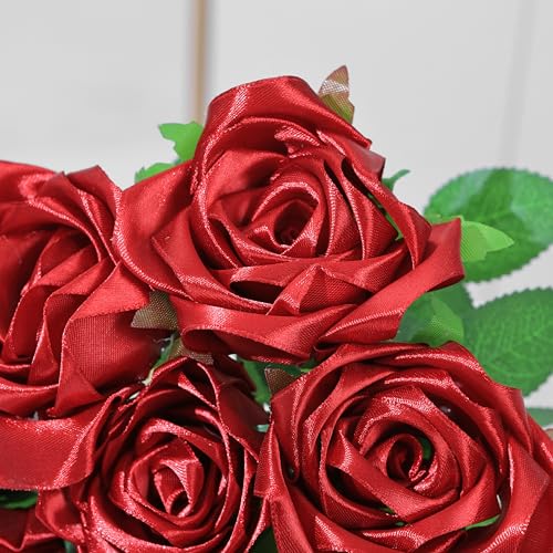 Half-Finished DIY Flower Kit: 100 Pre-Cut Satin Petals to Make Your Own Eternal Roses for Wedding & Party Decorations (Wine Red) - color: 100 Pcs Wine Red