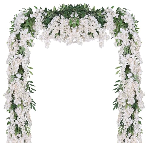 Duovlo 4Pcs 6.6Ft/Piece Imitation Silk Wisteria Garland Hanging Flower Vine for Home Outdoor Garden Ceremony Wedding Arch Floral Decor (Milk White) - color: Milk White