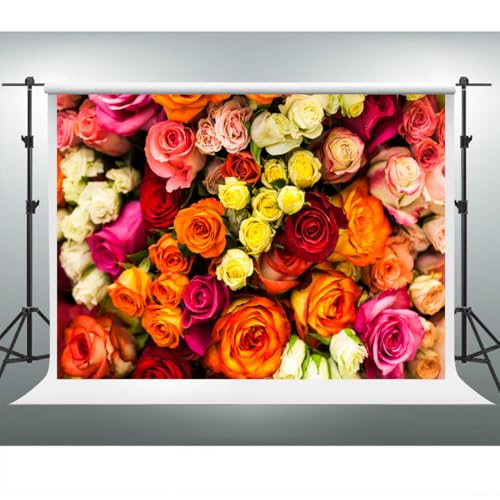 YongFoto 5x4ft Vinyl Flower Backdrop Lush Blossom Red Orange Floral Beautiful Photography Background for Couples Wedding Anniversary Marriage Ceremony Mother's Day Portrait Photo Studio Props - size: 5x4ft