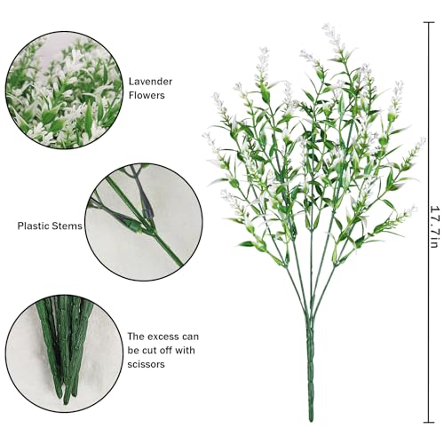 42 Pcs Fake Lavender Flowers Outdoor UV Resistant Faux Plastic Lavender Flowers No Fade Artificial Lavender Purple Plants for Outside Garden Porch Window Box Hanging Planter Decor (White) - color: White, size: 42 Pcs