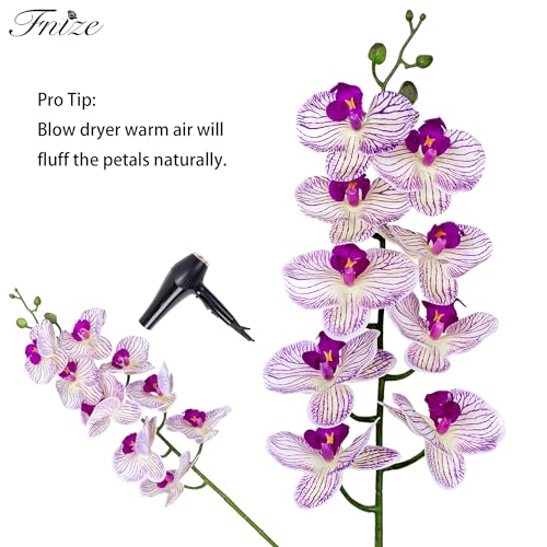 Fnize Faux Orchid Stems Artificial Flowers Phalaenopsis 38 Inch 2pcs Real Touch Latex 9 Large Petals Purple Pattern - color: Purple Pattern