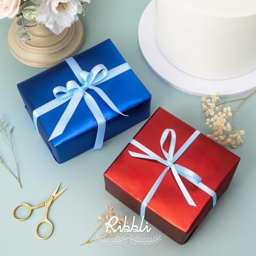 Ribbli Light Blue Double Faced Satin Ribbon,1/2” x Continuous 25 Yards,Use for Craft Bows Bouquet, Gift Wrapping, Wedding Decoration, Floral Arrangement - color: Blue Light, size: 1/2 inch