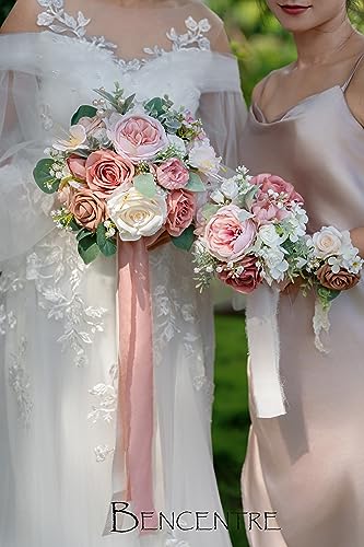 10 Inch Dusty Rose Bridal Bouquet,Wedding Bouquet, Bride Bouquets for Wedding Ceremony Anniversary, Party and French Rustic Vintage Wedding,Artificial Flowers - color: Dusty Rose