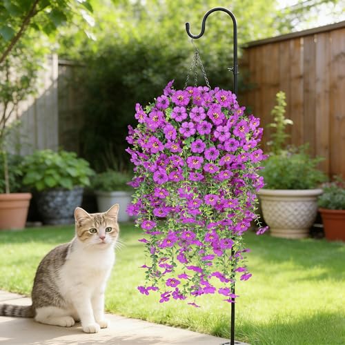 AGIRL 6 Bundles Artificial Hanging Flowers for Outdoors,UV Resistant Fake Flowers for Spring Summer Decor,Faux Plants for Planter Front Door,Porch,Patio,Yard,Garden,Farmhouse Decor (Purple) - color: Purple