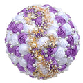 Sharebeauty 5.9 Inch Handmade Satin Rose Bridal Bouquet Toss Round Wedding Bouquet Throw Toss Artificial Flower Bunch Bright Lavender + White - color: W322g19 Bright Lavender/White, size: 5.9 inches / 15 cm