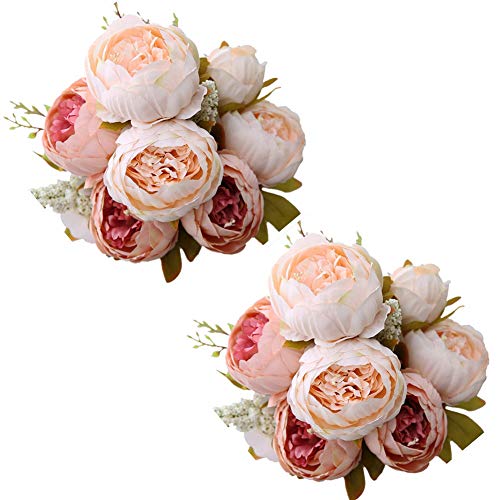 Fule 2 Pack Large Artificial Peony Silk Flower Bouquets Arrangement Wedding Centerpieces (Light Pink) - color: Light Pink X2
