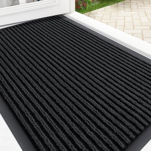 OLANLY Front Door Mat Indoor Outdoor Entrance, Waterproof Heavy Duty Doormat, Fade Resistant, Low Profile, Easy Clean Patio Porch Welcome Floor Mats for Entry, 33x21, Black - color: Black, size: 33" X 21"
