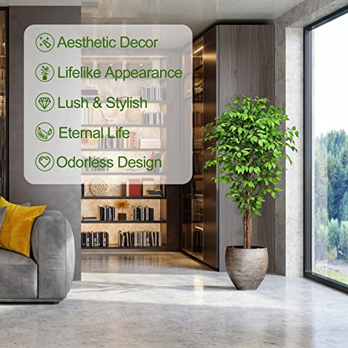 6.2ft Ficus Artificial Trees with 3 Natural Curved Trunks, 74" Tall Lush Faux Tree for Home Decor Indoor, Green Lifelike Fake Ficus Tree Artificial Plants - size: 6ft 2in
