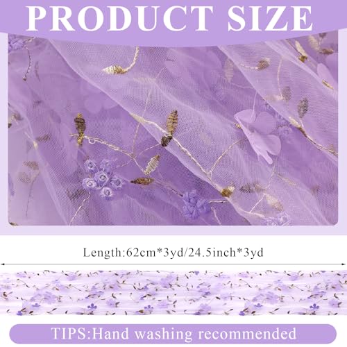 Embroidery Floral Table Runner Rustic Spring Summer Wildflower Tulle Table Runner Vintage Flower Kitchen Dining Tabletop Runners Decoration for Home Wedding Party, 108x24.5 Inch (Purple) - color: Purple, size: 108*24.5 inch