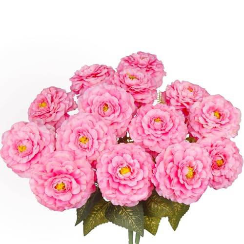 2 Pcs Artificial Flowers Zinnias Silk Flowers with Stems Zinnia Elegans Artificial Flowers for Outdoors Floral Arrangements Table Centerpieces Wedding Party Home Spring Summer Decor Pink - color: Pink