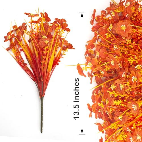 Grunyia 20 Bundles Artificial Fall Flowers Outdoor,No Fade Fake Plastic Flowers,Faux Autumn Plants for Indoor Outside Garden Porch Window Box Home Wedding (Fall Orange) - color: Fall Orange