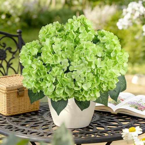 AGIRL 3 Bundles Green Artificial Hydrangea Flowers for Outdoors, UV Resistant Lifelike Faux Flowers for Spring Indoor Outdoor Garden Patio Porch Balcony Home Decoration Wedding Party Centerpieces - color: Green, size: 3