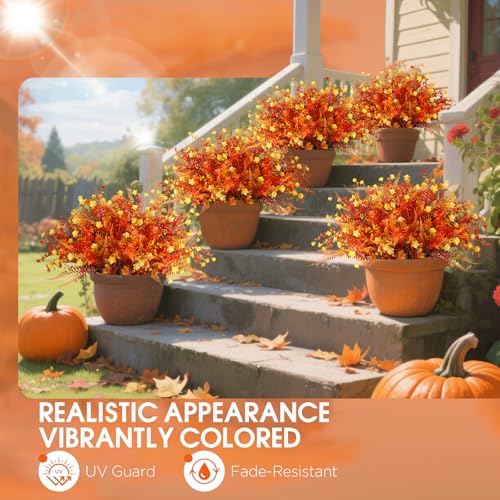 Artificial Fall Flowers for Outdoors,36 pcs Faux Outdoors Plants Realistic Artificial Autumn flower UV Resistant for outside Look Real Fake Plants for Thanksgiving Porch Decor Window planters wedding - color: Fall Red ＆ Yellow（with Fall Ferns）, size: 36 p