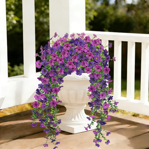UV Resistant Artificial Hanging Flowers Outdoor Decor - 2 Pack Fake Hanging Plants with Silk Daisies for Spring Summer, No Fade Faux Flowers for Planter, Front Door, Porch, Patio, Garden, Yard - color: Purple Light Purple