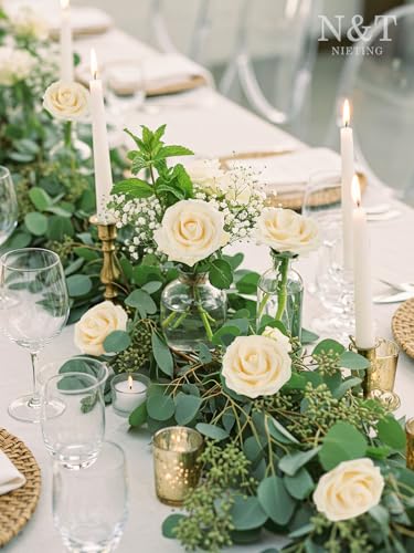 N&T NIETING Artificial Flowers, 50pcs Real Touch Fake Flowers Foam Roses for DIY Wedding Bridal Bouquet Baby Shower Party Cake Wall Tables Decoration, Cream - color: Cream, size: 50pcs