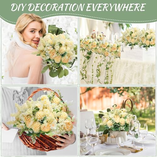 Zeyune 8 Pcs 13.4 Inch Artificial Flowers Bouquet Fake Silk Flowers Faux Bouquet Hydrangea Bouquets for Wedding Birthday Table Centerpieces Home Office Decoration (Peony,Champagne) - color: Champagne, size: Peony