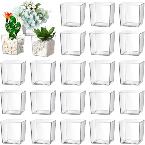 Tioncy 3'' x 3'' 24 Pcs Cube Clear Flower Vase Acrylic Flower Vase Square Acrylic Container Cube Decorative Centerpiece for Plant Home Office Floral Decor - size: 3'' x 3''