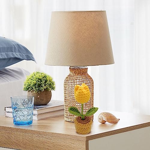 JOONOR 3PCS Mini Crochet Tulip Potted Plant,Knitted Fake Flower for Bathroom Home Kitchen Rustic Table Centerpiece Shelf Decor - color: Color#9