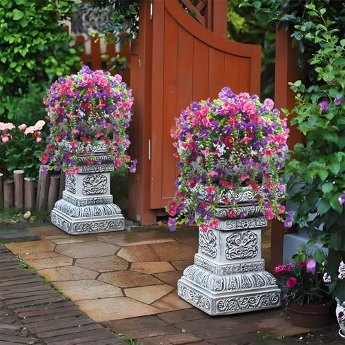 Musdoney 4PCS Artificial Hanging Flowers, Fake Hanging Plants Morning Glory Vines UV Resistant for Wall Home Room Garden Wedding Indoor Outdoor Spring Summer Decoration (Purple+Fuchsia) - color: Purple+fuchsia