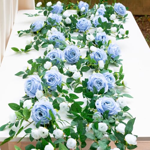 6FT Bendable Flower Garland, Artificial Rose Vine Hanging Floral Garland Decoration for Weding Home Room Wall Decor (Blue, 1pcs) - color: Blue, size: 1pcs