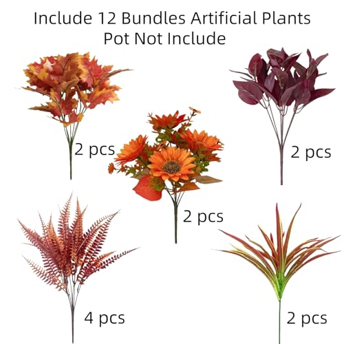 Fall Artificial Sunflowers Flowers Faux Plants for Outdoor Planters, Fake Silk Realistic Greenery Bushes Look Real UV Resistant for Outside Porch Pot Decor, 12 Bundles - color: Fall Multicolor