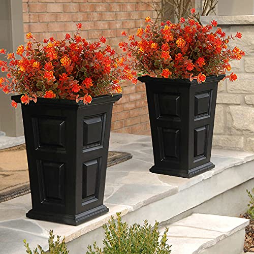 RECUTMS 8 Bundles Artificial Fall Flowers No Fade Faux Autumn Plants, Fake Indoor Outdoor Greenery Decorations for Thanksgiving Christmas Wedding Party Home Garden Fireplace Décor (Green Orange) - color: Green Orange, size: 8 Pcs