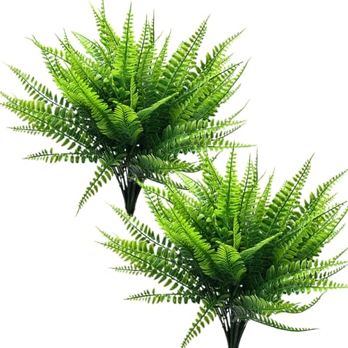 PASYOU Fake Boston Fern Shrubs Artificial Plants Plastic Leaves Faux Ferns Plant for Indoor Outdoor Home Porch Garden Decor Greenery Grass Flowers Stems Party Wedding Bundles DIY Decorations 8 Pack - color: Boston Fern Shrubs - 8 Bundles