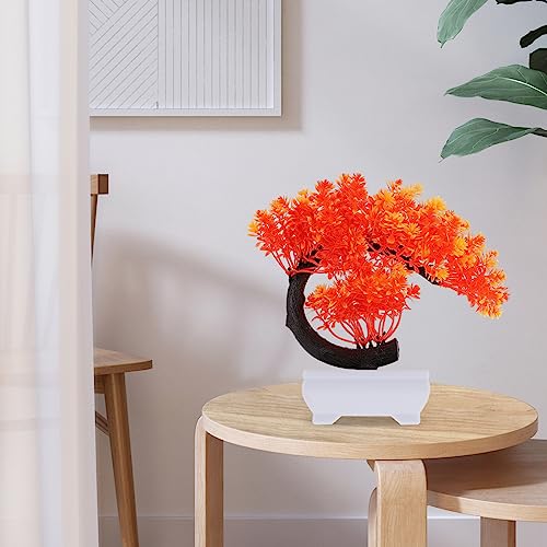 GANAZONO Realistic Fake Potted Plants for Home Decor Lifelike Bonsai Sculpture for Indoor Decoration for Housewarming and Table Centerpieces Sunset - color: Yanghong Red