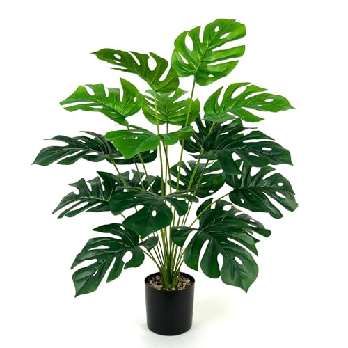 28" Artificial Monstera Faux Plant, Large Tall Indoor/Outdoor Floor Décor - color: Sage Green