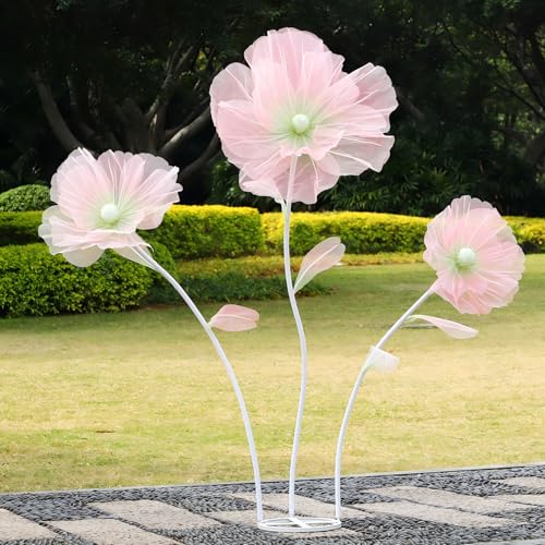 Wedding Decorations for Reception,5.6 Ft Big Artificial Silk Flowers,Giant Flowers for Decoration,Party Banquet Decor,Home Decor,Photographic Props,Shop Window Display（Green and Pink） - color: Green and Pink