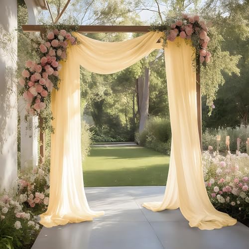 Champagne Wedding Arch Draping Fabric Shimmery Sheer Drapes 31" x 20 ft Extra Long Backdrop Curtains for Wedding Anniversary Party Summer Outdoor Events 4th July Drapery Backgrounds - color: Champagne, size: 240" L x 31" W (1 Panel)