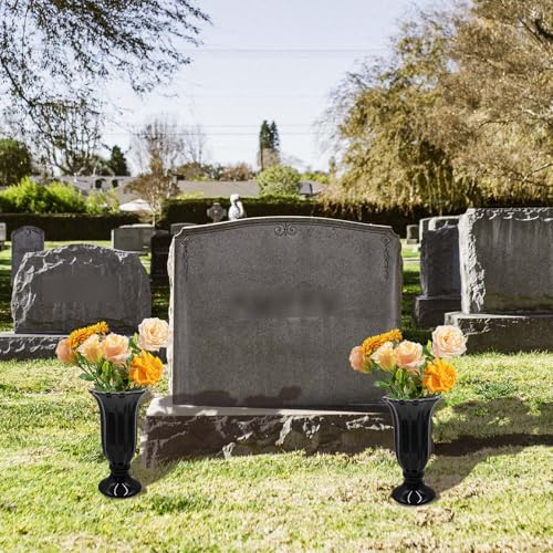 Cemetery Vase for Grave Decorations With Metal Spike, Ceramics Vase for Memorial Markers, Graveside Decor Sign for Outdoor Yard Lawn - size: 1 Pack