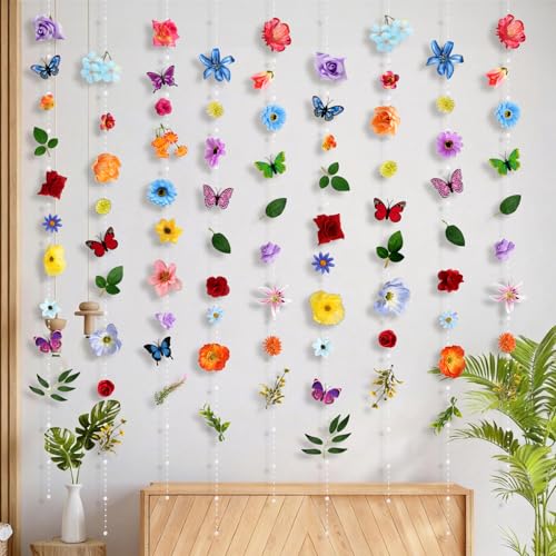5pcs 36 ft Flower Garland Artificial Hanging Wildflower Garland Fake Silk Flower Vines Floral Garlands with Butterfly for Spring Summer Wedding Bridal Birthday Grad Party Backdrop Background Decor - color: Colorful, size: 5pcs