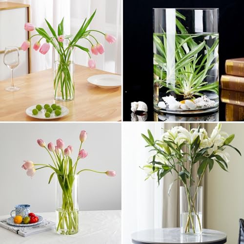 3 Clear Acrylic Cylinder Vase for Centerpieces, Tall Cylinder Plastic Hurricane Vases, Large Unbreakable Flower Vases for Wedding Bouquet (D 4.8" X H 8" + H 10" + H 12" Set of 3 + 2 Holder) - color: 3 Clear - L