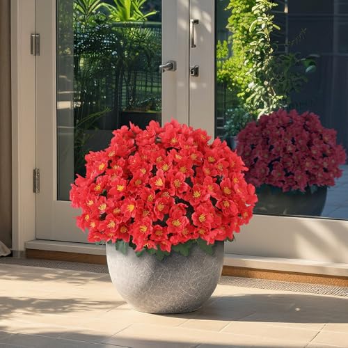 Juxdp 2 Sets of Artificial Camellia Topiary Ball Trees for Front Door(Red) | No Assembly Required, Fade-resistant, Fake Flower Potted Plants, Faux Potted Bushes, for Farmhouse/Porch/Garden/Outdoor Decor - color: Red