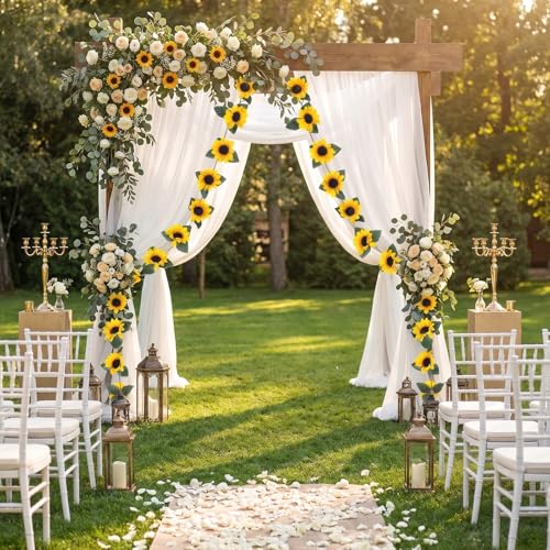 4 Pack Artificial Sunflower Garland Silk Sunflower Decor 2.3m Long with Green Leaves and Fade Resistant Petals for Wedding | Sunflowers Decorations for Garden Party Wall Home Floral Arrangement